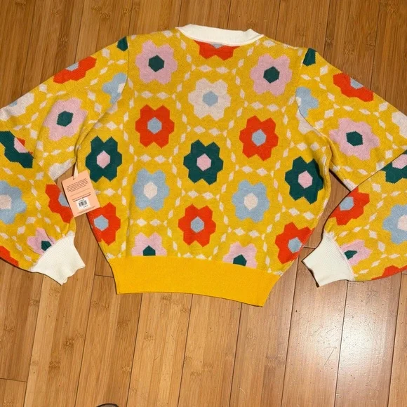 NWT Ban.do Floral Quilted Balloon Sleeve Sweater Size S - Picture 3 of 14